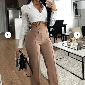 Fashion Nova Tan High-Waisted Trousers